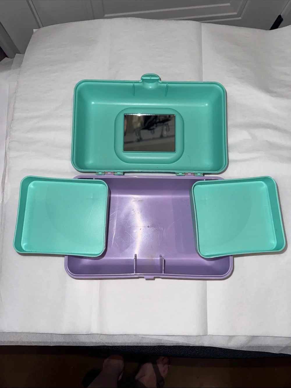 Classic Caboodles Mint Green & Lavender Makeup Case with Peach Handle